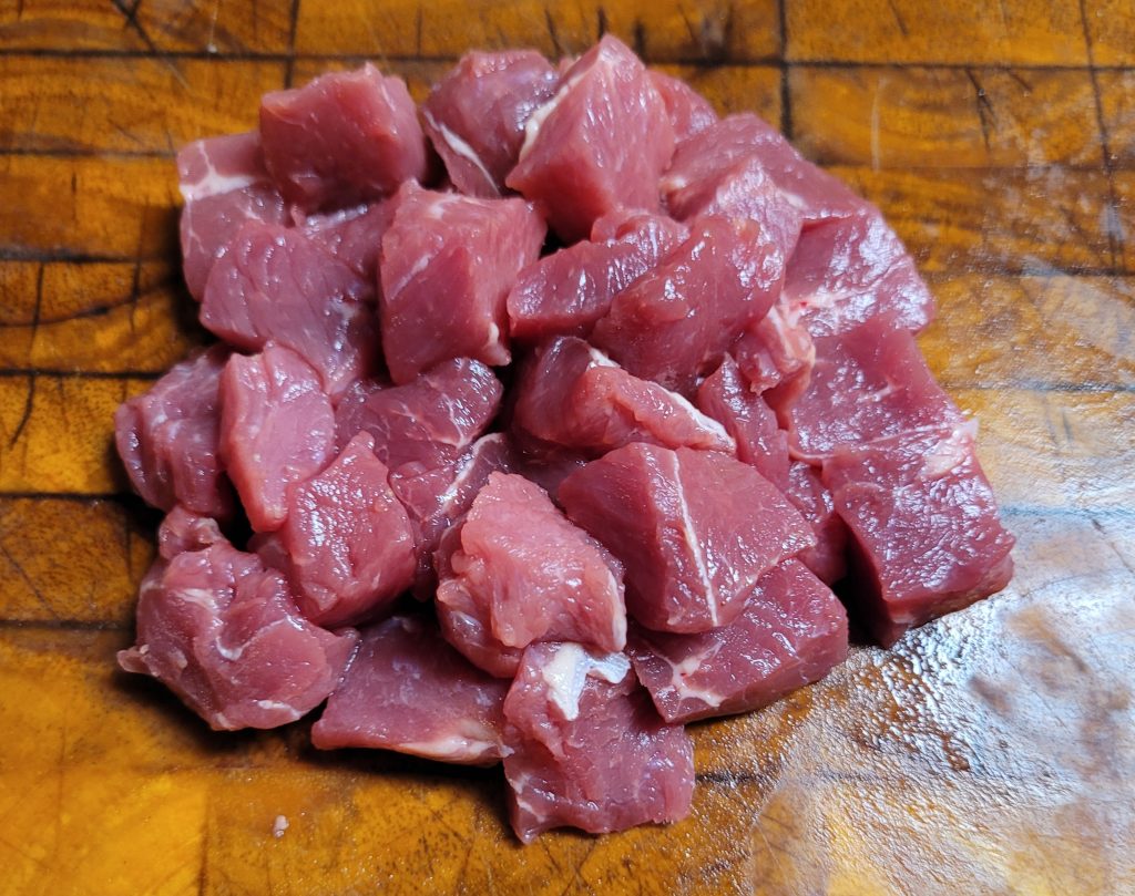 Beef chopped into 3/4 inch cubes
